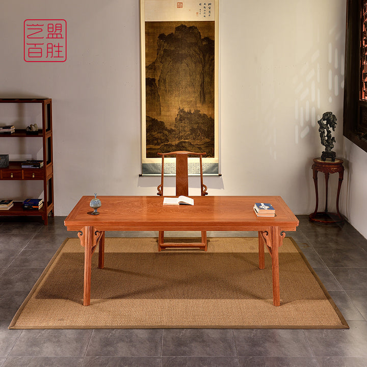 Pterocarpus macrocarpus desk with melon-shaped legs and ruyi design