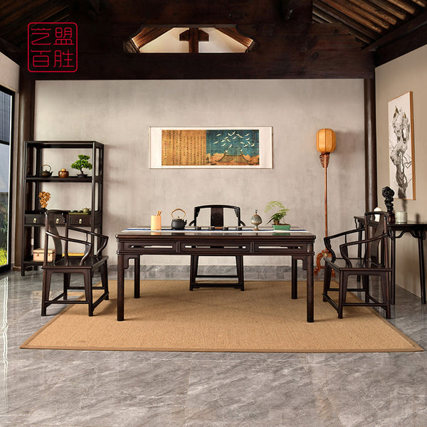 Chinese Zen-style tea table with 5 chairs in African blackwood 紫光檀茶桌