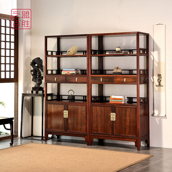 Pair of Siam Rosewood Bookshelves with Melon Legs 大红酸枝瓜棱腿书柜一对