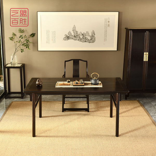 A minimalist Ming Dynasty-style writing desk made from African blackwood 紫光檀素刀牙画案