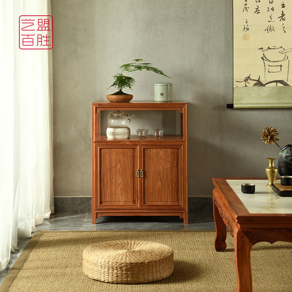 Minimalist Pterocarpus Macrocarpus tea and water cabinet with open shelf design