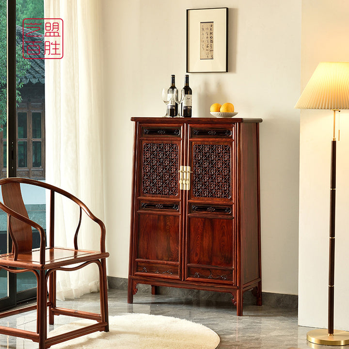 Beautifully designed Granadillo rounded corner cabinet