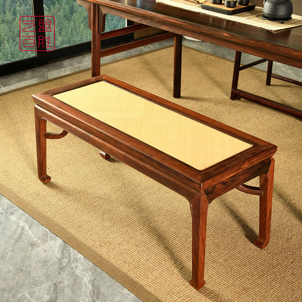 Siam Rosewood Two-Person Stool with Hoof Legs and Rattan Seat 大红酸枝霸王枨二人凳