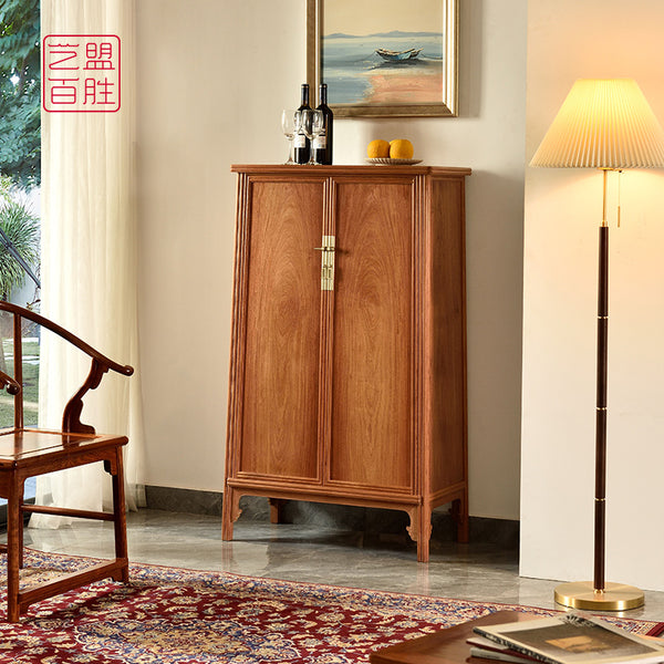 Pterocarpus round corner cabinet with melon-shaped legs