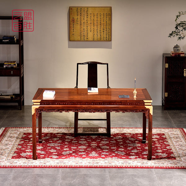 Siam Rosewood Qing-Style Painting Table with Chi Dragon Pattern 大红酸枝螭龙纹鎏金画桌