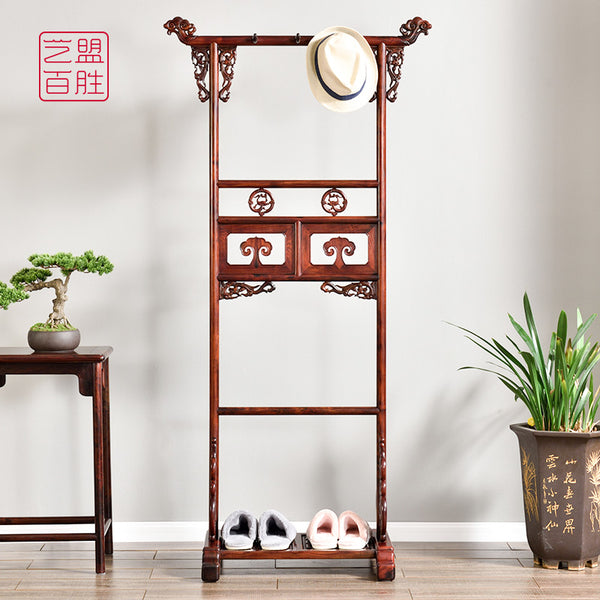 Large Red Sandalwood Dragon-Patterned Coat Rack 大红酸枝龙纹衣架