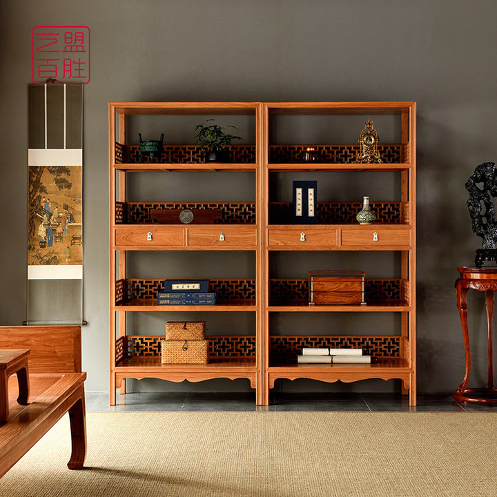 Elegant Pterocarpus macrocarpus cross bookshelf inspired by Wang Shixiang