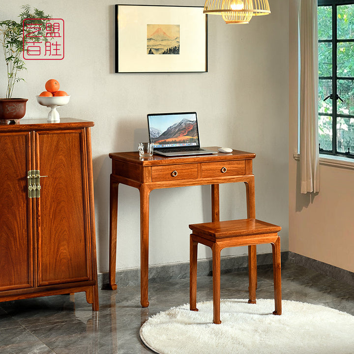 Elegant rosewood dressing table featuring two drawers and a minimalist design.