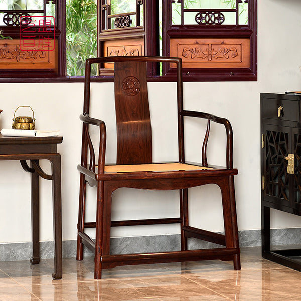 Red Sandalwood Fan-Shaped Chair with Rattan Seat 小叶紫檀扇面形南官帽椅藤面