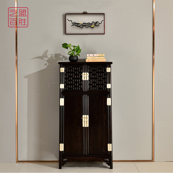 Solid African Blackwood Rounded Corner Cabinet with Swastika Pattern for Study 紫光檀万字纹书柜