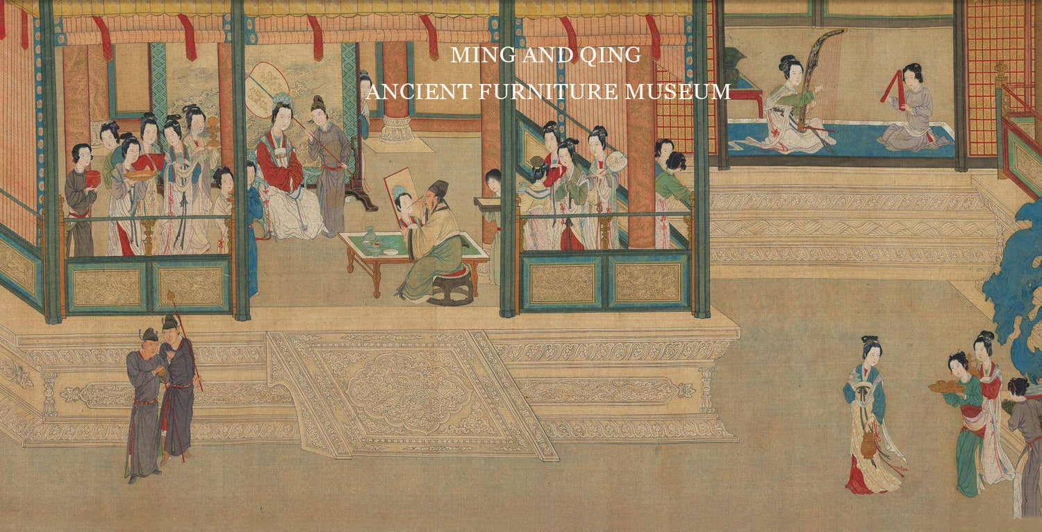 Ming and Qing furniture and cultural scene featuring intricate historical art