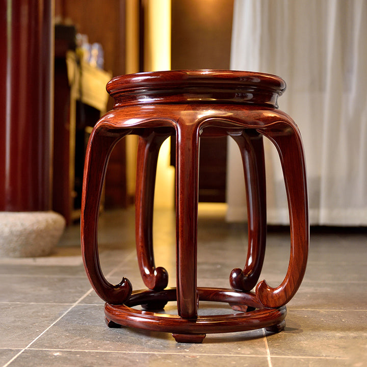 High-quality Granadillo wood round stool with unique design