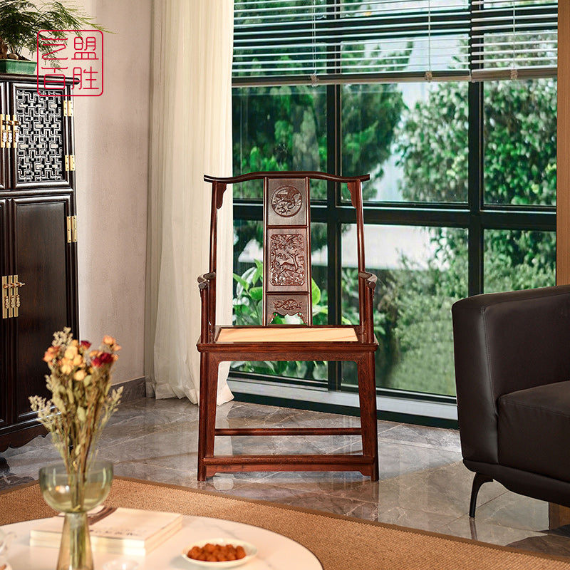 Red Sandalwood Chair with Crane and Deer Carvings 小叶紫檀鹤 Red Sandalwood Chair with Crane and Deer Carvings 小叶紫檀鹤