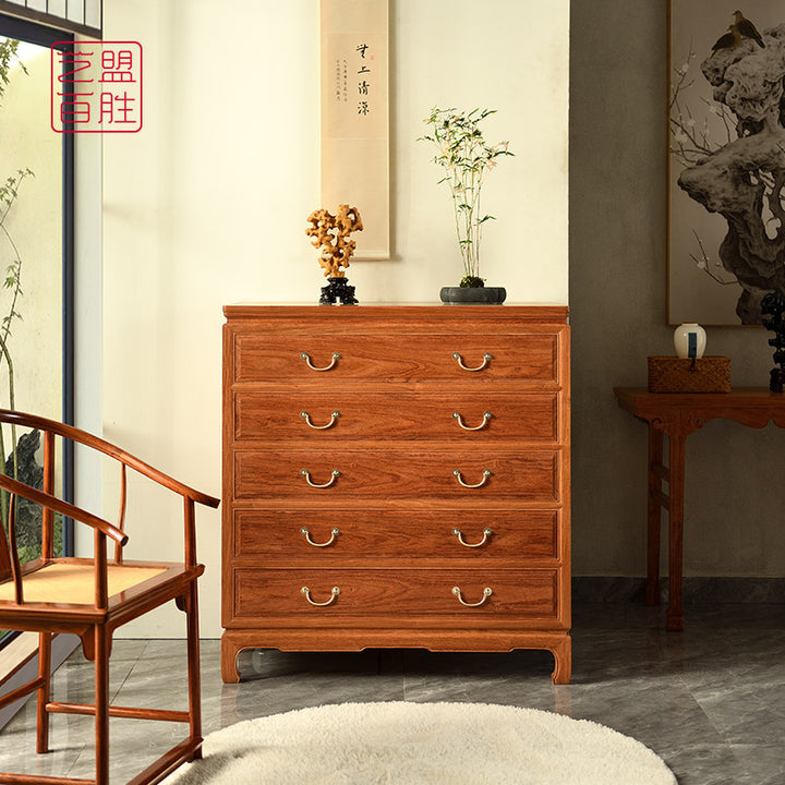 Elegant Pterocarpus macrocarpus chest with five drawers