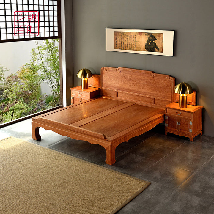 Exquisite Pterocarpus macrocarpus double bed with decorative ears