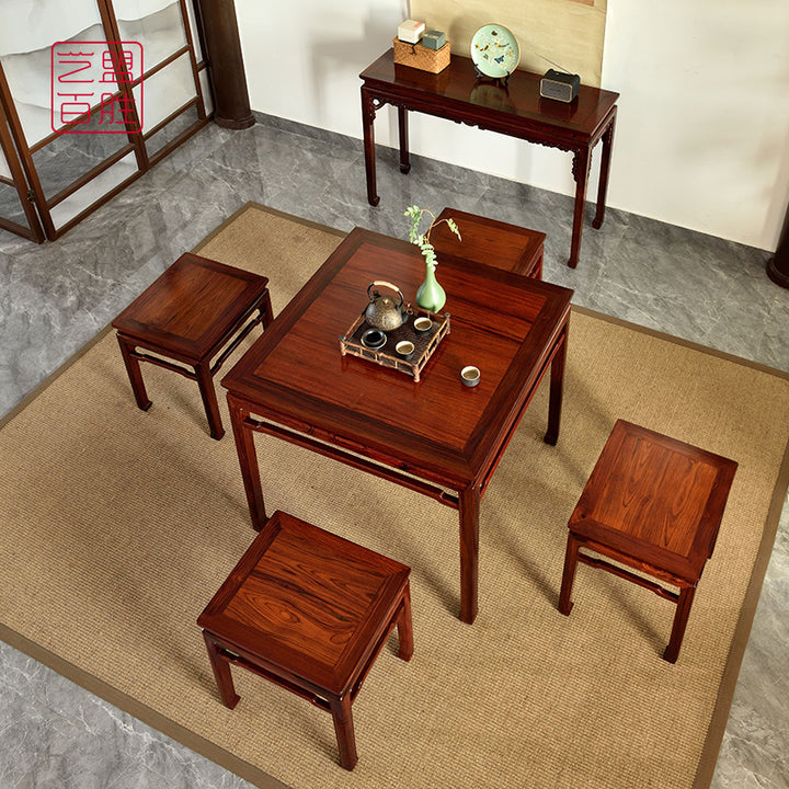 Elegant Granadillo wood square table with four chairs