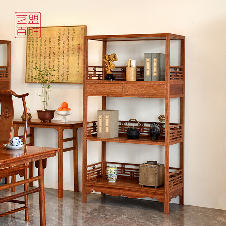 Traditional Chinese dragon carved bookcase made of Pterocarpus Macrocarpus