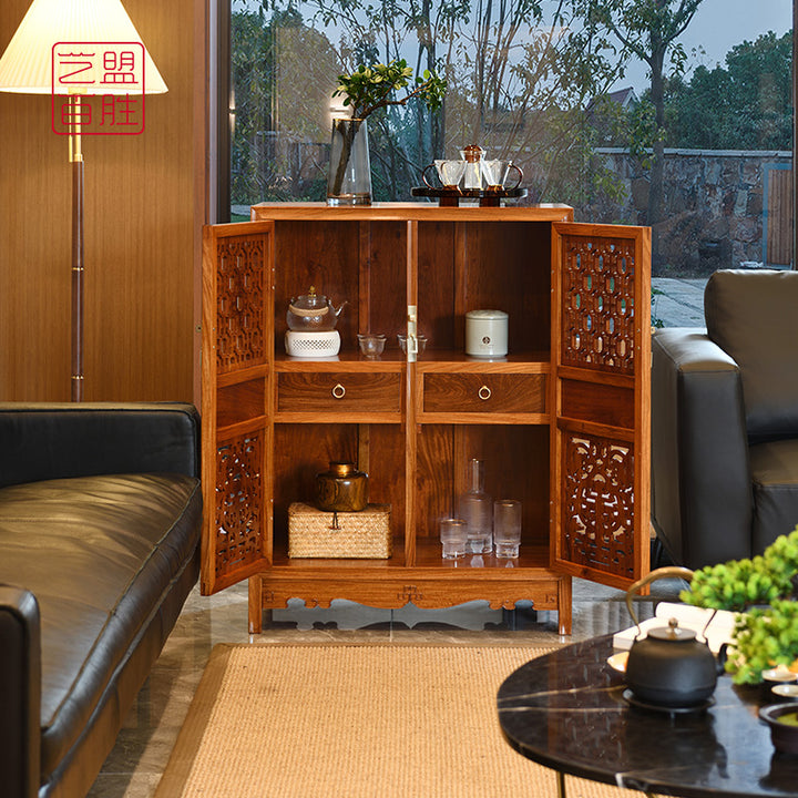 High-end Pterocarpus Macrocarpus cabinet with intricate designs.