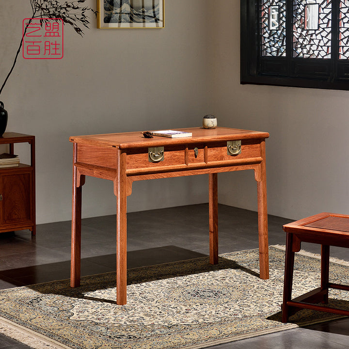 Handcrafted Pterocarpus Macrocarpus desk with brass handles