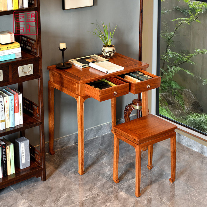 Traditional Chinese rosewood dressing table with two drawers.