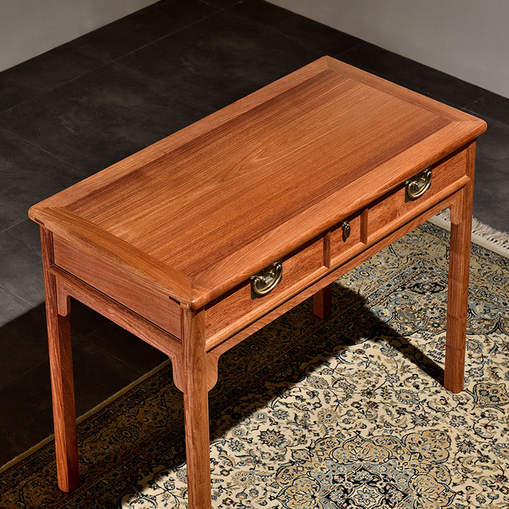 Solid Pterocarpus Macrocarpus wood desk with storage drawers