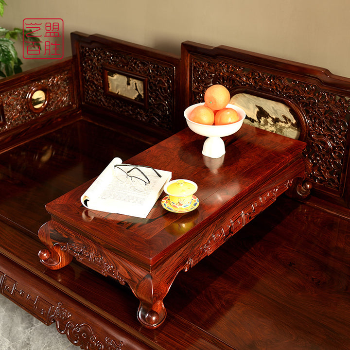 High-quality Granadillo wood daybed with marble inlays