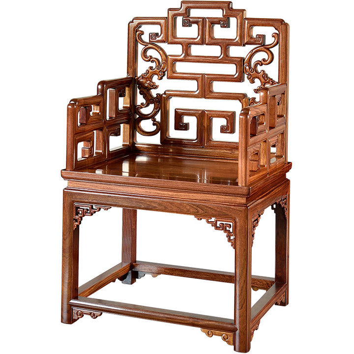 Luxurious Pterocarpus macrocarpus armchair with Fu and Shou decorative elements.