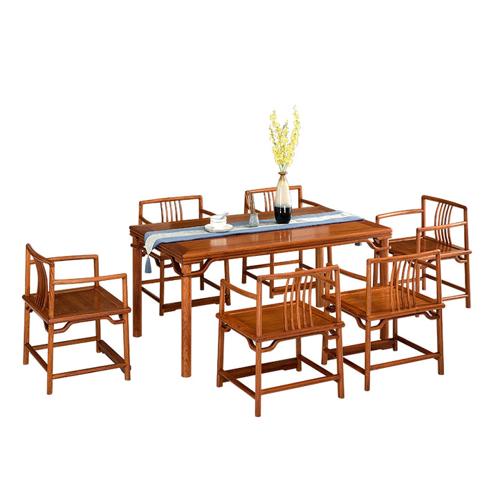 Classic Pterocarpus macrocarpus dining table with six chairs in a modern living space.