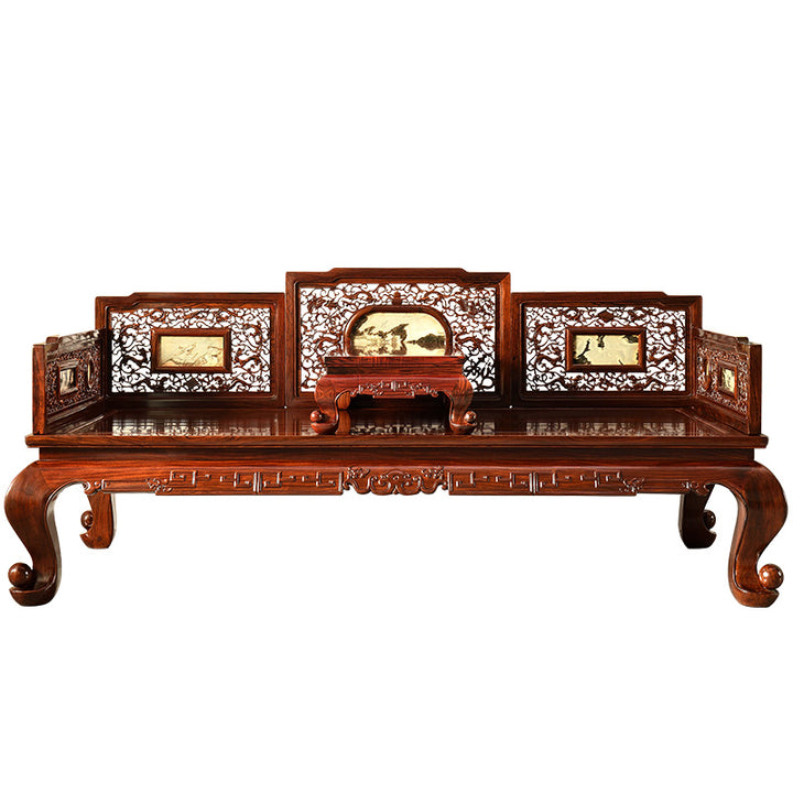 Traditional Chinese-style Granadillo daybed with carved panels