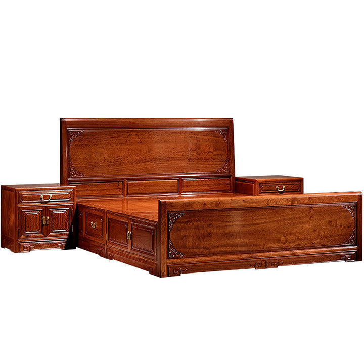 Bedroom set featuring a Pterocarpus Macrocarpus bed and matching furniture