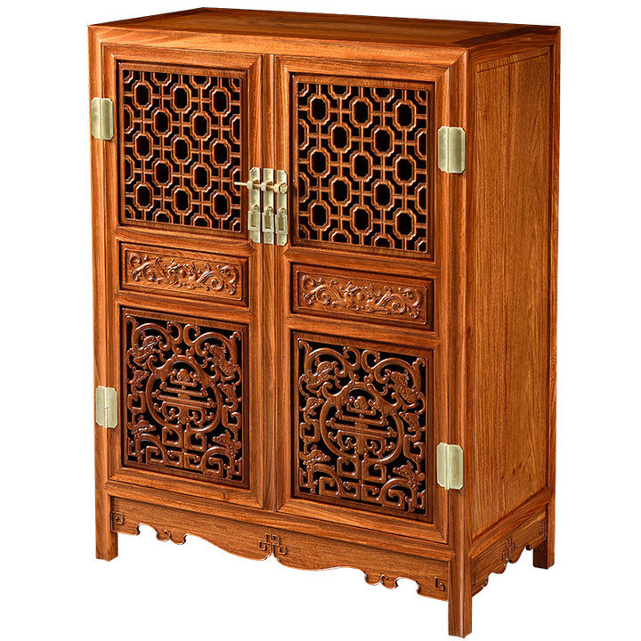 Pterocarpus Macrocarpus storage cabinet with decorative carvings.