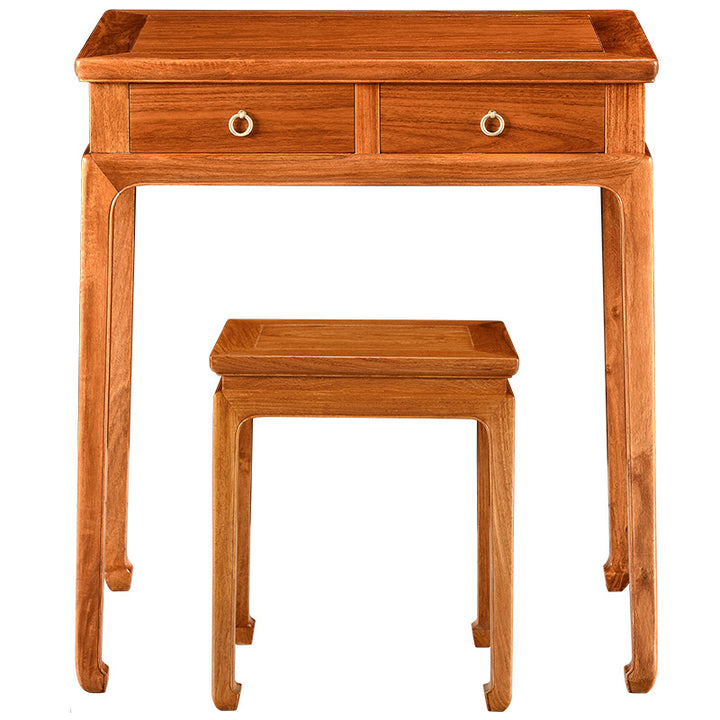 A large rosewood two-drawer dressing table with a matching stool