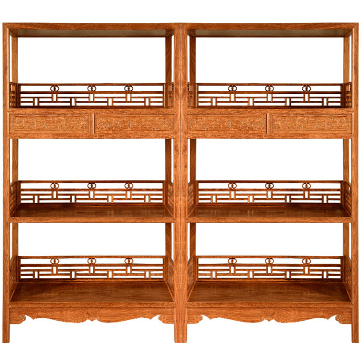 Pterocarpus Macrocarpus bookcase with elegant dragon carved panels