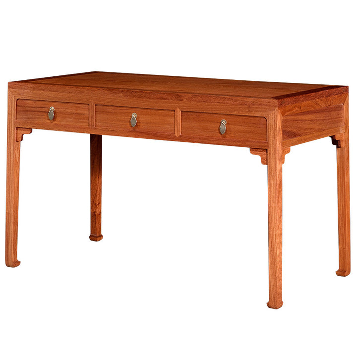 Durable Pterocarpus macrocarpus desk with three functional drawers.