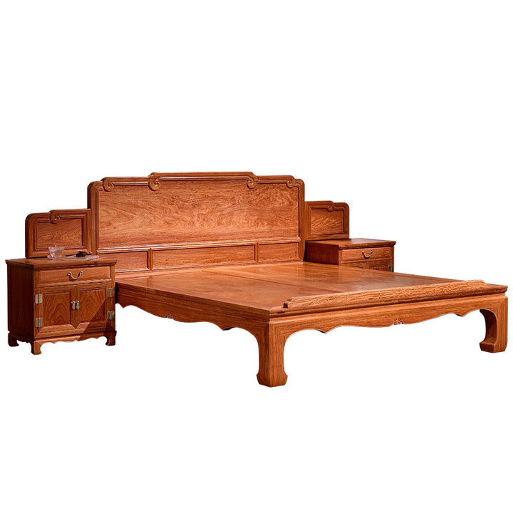 Pterocarpus macrocarpus wood double bed with intricate ear-shaped headboard