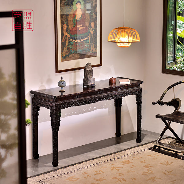 African Blackwood 1.7-Meter Fully Carved Console Table 紫光檀 西番莲条案