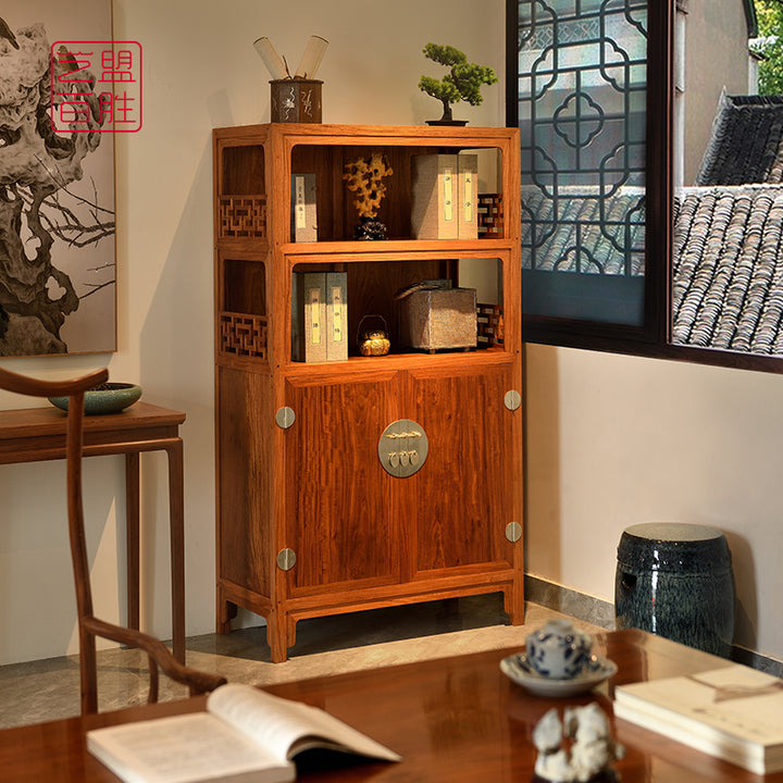 Elegant Pterocarpus Macrocarpus double-layer bookcase from the Wanli Emperor era.