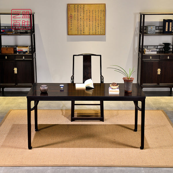 African Blackwood Minimalist Ming-Style Desk with Small Horseshoe Feet 紫光檀假四面平画案