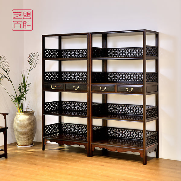 Siam Rosewood Cross-Rail Bookshelf 大红酸枝攒接十字栏杆架格