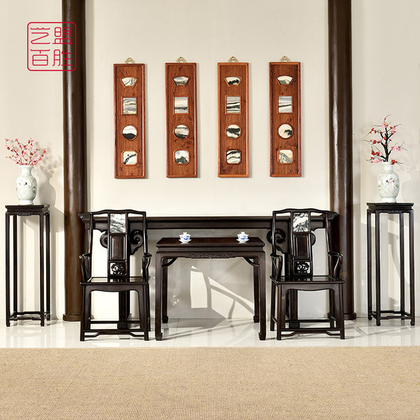 African Blackwood Ming Dynasty Style Side Table + Chair + Square Table + Flower Stand 紫光檀明式中堂