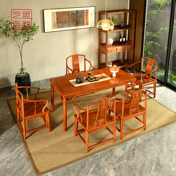 Luxurious Pterocarpus Macrocarpus tea table and five chair set.