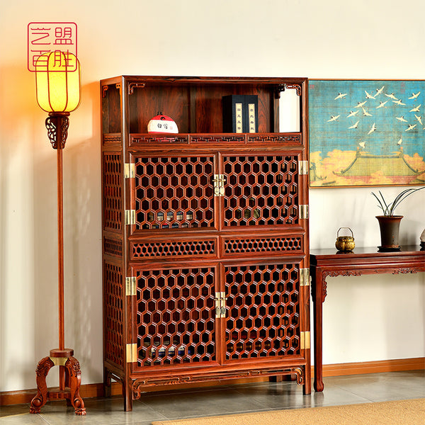 Mexican Granadillo cabinet with honeycomb pattern doors