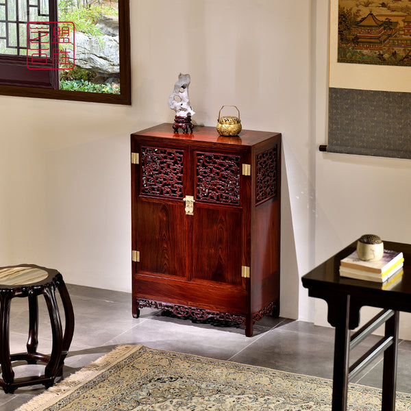 Mikado Rosewood Square Tea Cabinet with Dragon Carvings 微凹黄檀螭龙纹小茶水柜