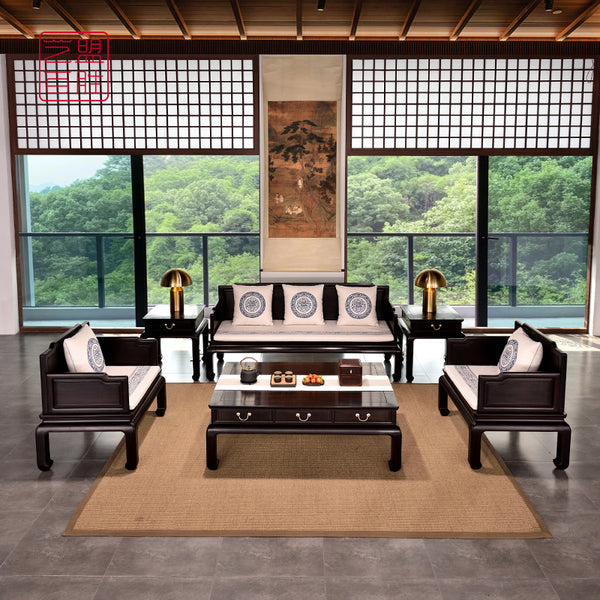 Minimalist Six-Piece Sofa Set in Solid African Blackwood 紫光檀素面沙发不带托尼