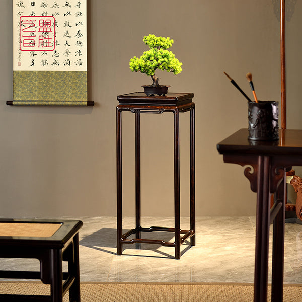 flower stand with a waist and curled cloud patterns in African blackwood. 紫光檀花架