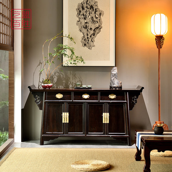 sideboard with three drawers in African blackwood 紫光檀三联柜