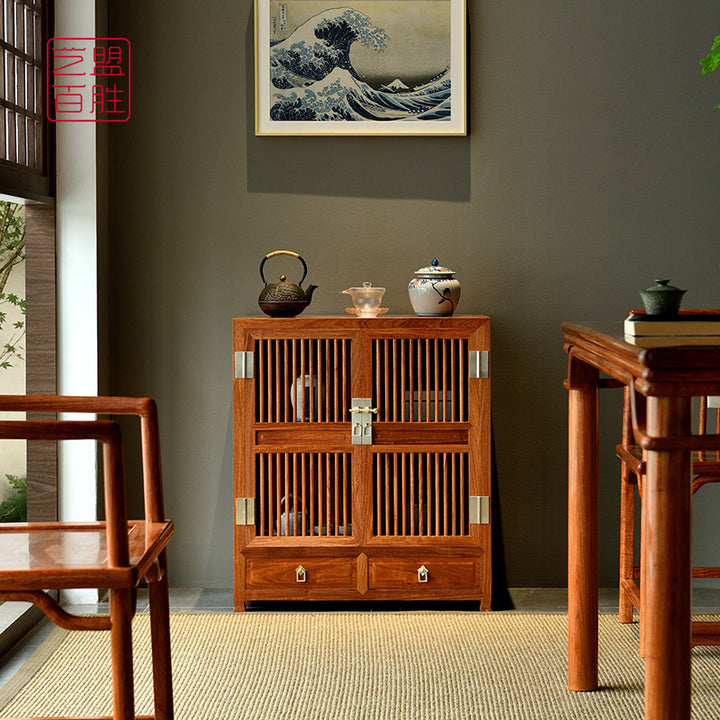 Elegant Pterocarpus macrocarpus tea cabinet with round-strip doors