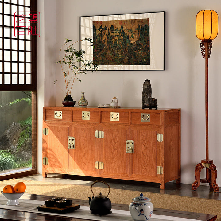 Traditional Pterocarpus macrocarpus sideboard with four storage drawers