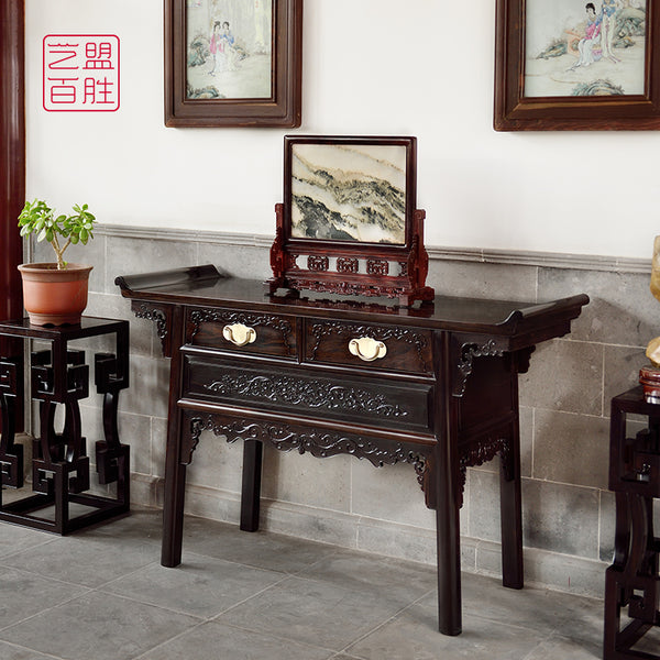 African Blackwood Sideboard with Phoenix Pattern and Two Drawers 紫光檀餐边柜