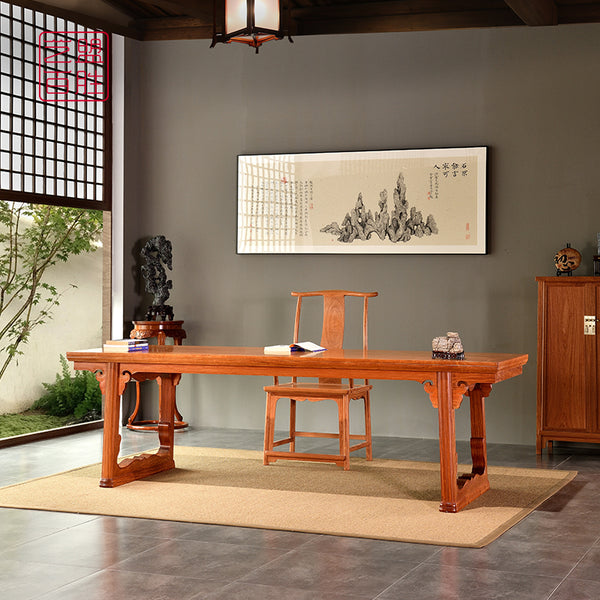 Pterocarpus macrocarpus desk with cloud pattern and linked legs